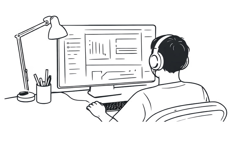 Designer working in front of a screen illustration