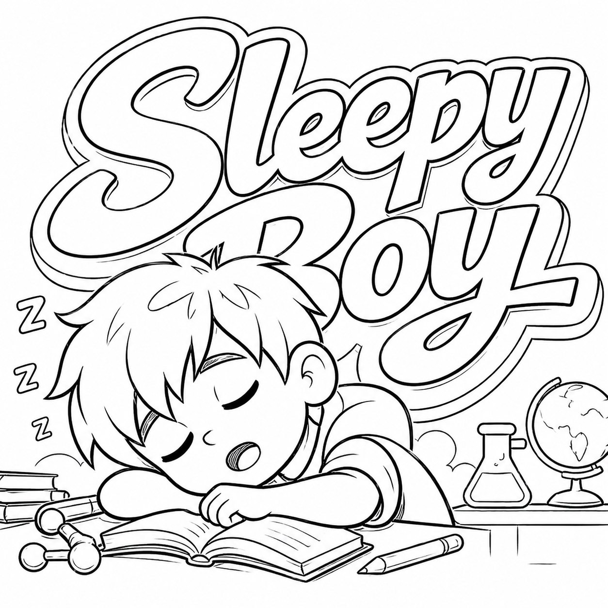 Sleepy Boy line illustration